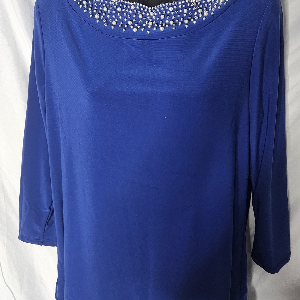 Tiana B. Royal Blue Blouse with Embellished Neckline